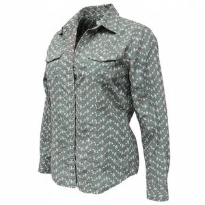 Vintage Back in the Saddle Gray Teal Western Embroidered Snap Shirt Size Large